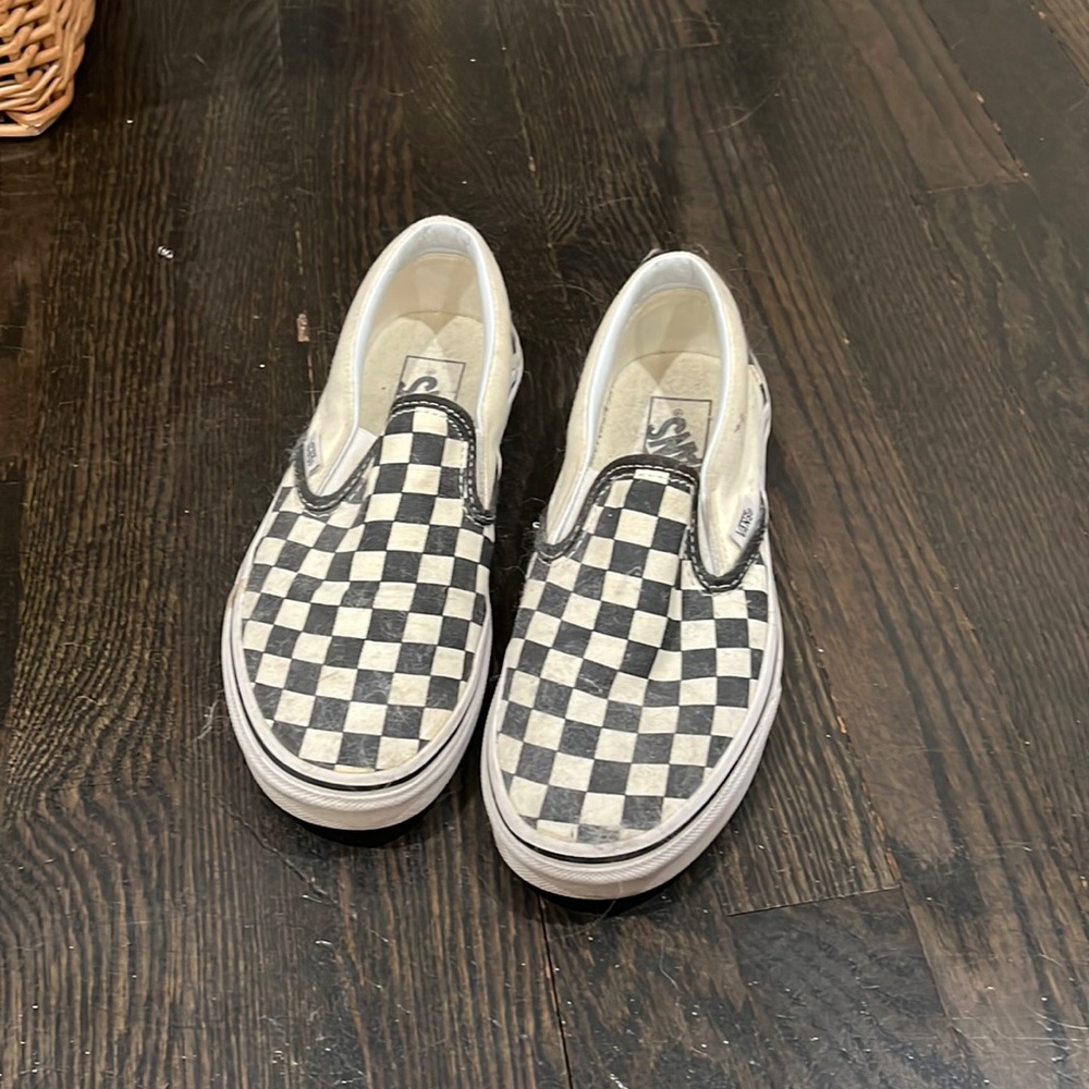 white and black checkered vans